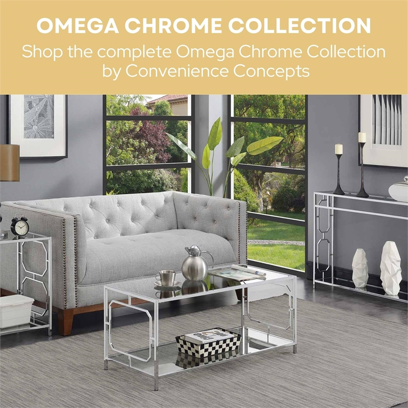 Pemberly Row Modern Chrome Metal and Glass Hall Table with Shelf