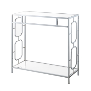 Pemberly Row Modern Chrome Metal and Glass Hall Table with Shelf