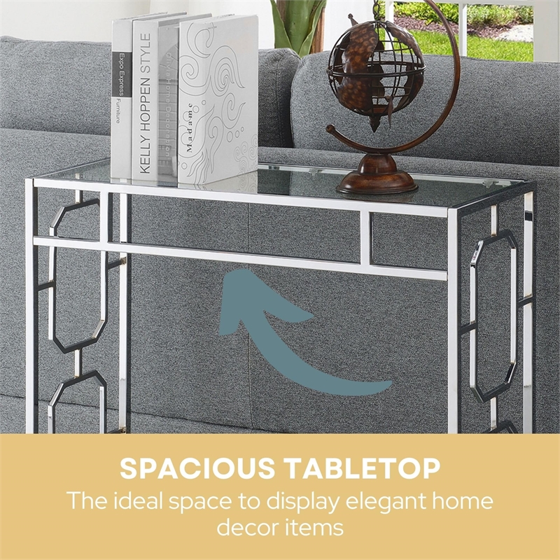 Pemberly Row Modern Chrome Metal and Glass Hall Table with Shelf