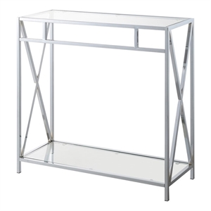 Pemberly Row Modern Chrome Metal Glass Hall Table with Shelf