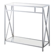 Pemberly Row Modern Chrome Metal Glass Hall Table with Shelf