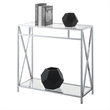 Pemberly Row Modern Chrome Metal Glass Hall Table with Shelf