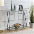 Pemberly Row Modern Chrome Metal Glass Hall Table with Shelf