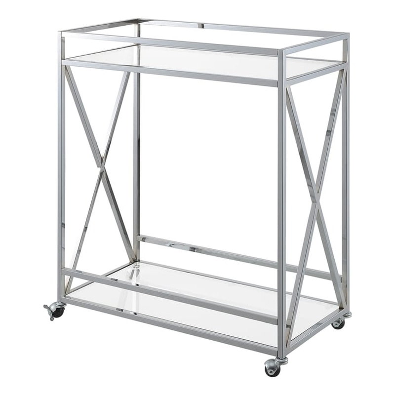 Pemberly Row Contemporary Chrome Metal Glass Bar Cart with Shelf