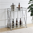Pemberly Row Contemporary Chrome Metal Glass Bar Cart with Shelf