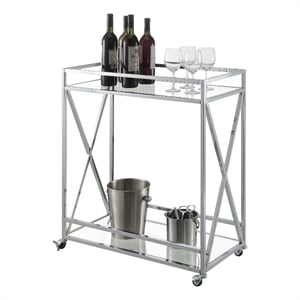 Pemberly Row Contemporary Chrome Metal Glass Bar Cart with Shelf