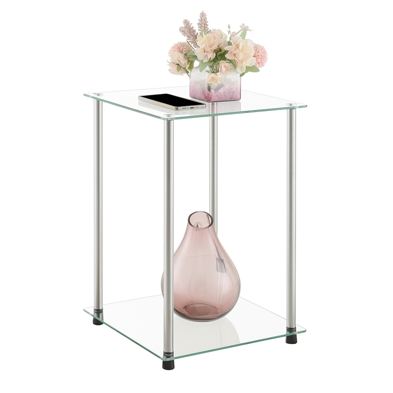 Pemberly Row Contemporary Classic Glass 2 Tier Square End Table