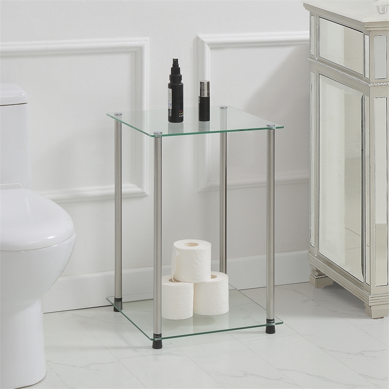 Pemberly Row Contemporary Classic Glass 2 Tier Square End Table