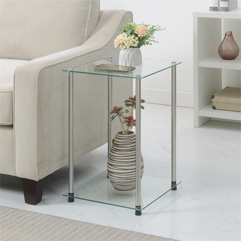 Pemberly Row Contemporary Classic Glass 2 Tier Square End Table