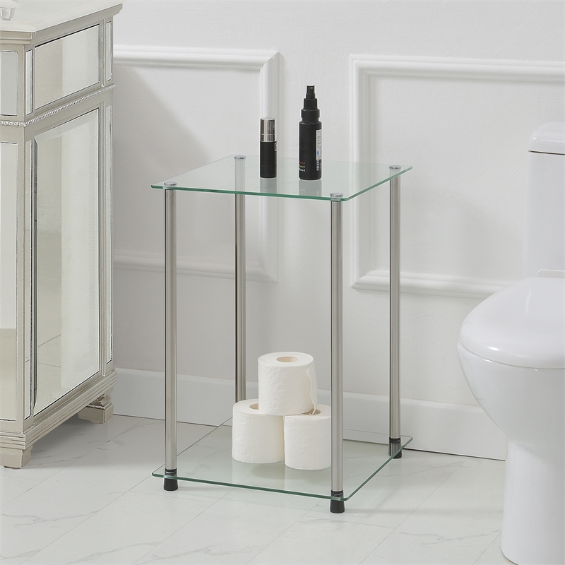 Pemberly Row Contemporary Classic Glass 2 Tier Square End Table