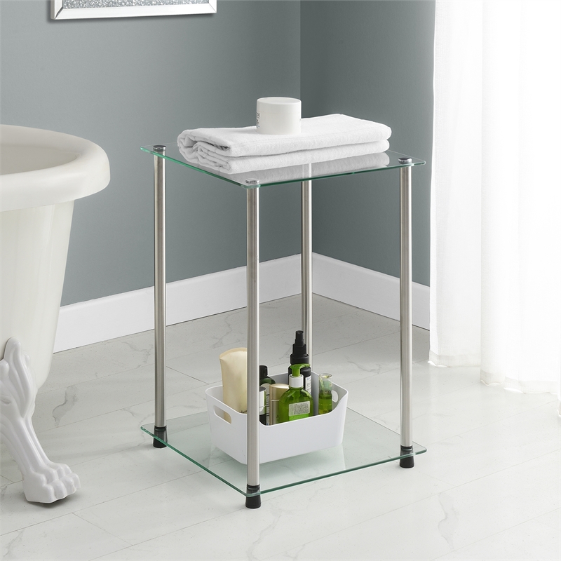 Pemberly Row Contemporary Classic Glass 2 Tier Square End Table