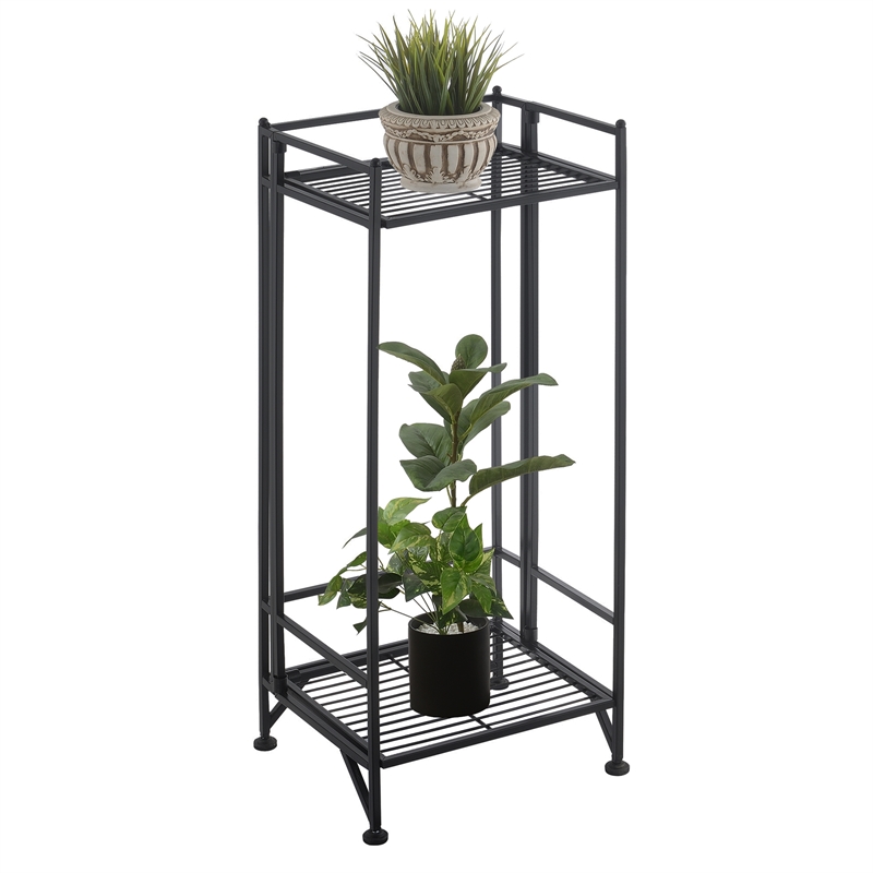 Pemberly Row Contemporary Two-Tier Tall Folding Black Metal Stand