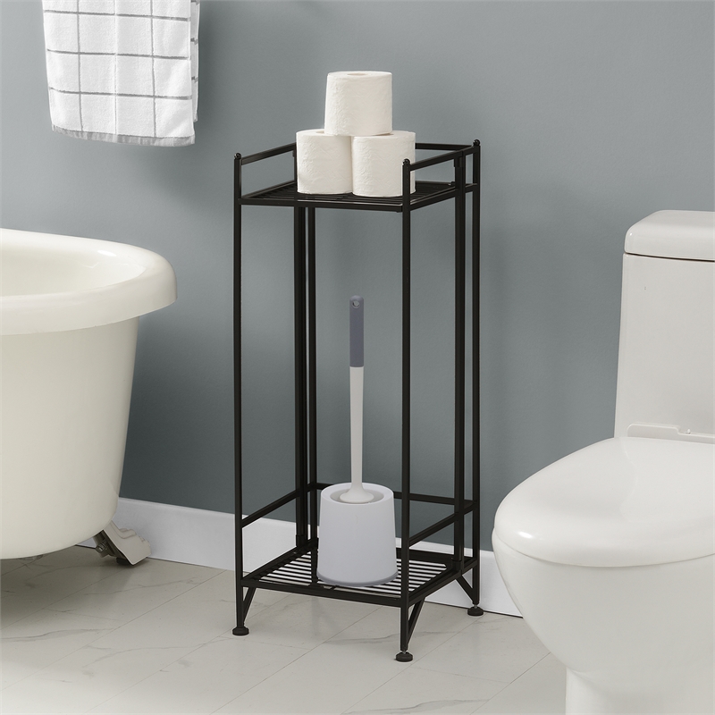 Pemberly Row Contemporary Two-Tier Tall Folding Black Metal Stand