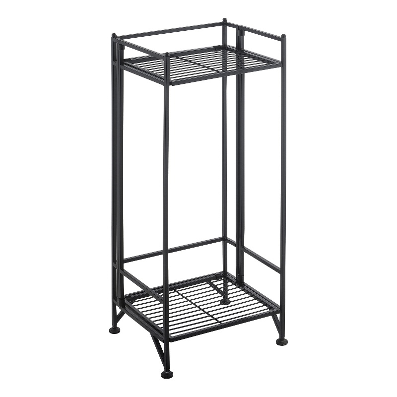 Pemberly Row Contemporary Two-Tier Tall Folding Black Metal Stand