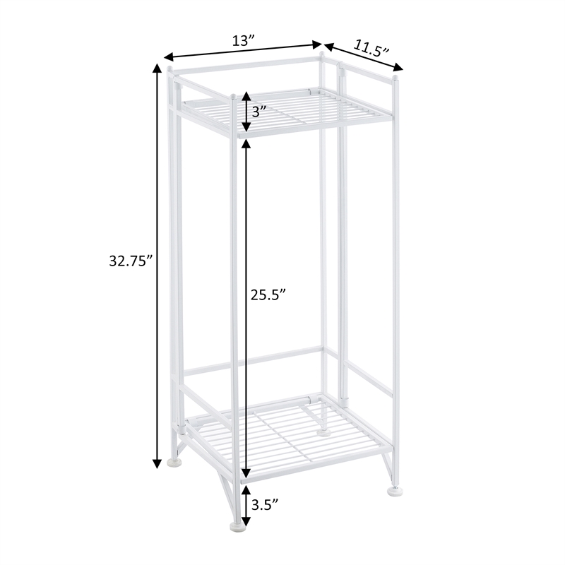 Pemberly Row Contemporary Two-Tier Tall Folding White Metal Stand