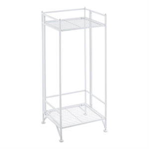 Pemberly Row Contemporary Two-Tier Tall Folding White Metal Stand