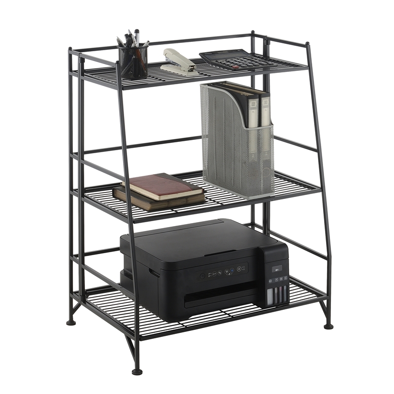Pemberly Row Modern Three-Tier Ladder Folding Black Metal Shelf