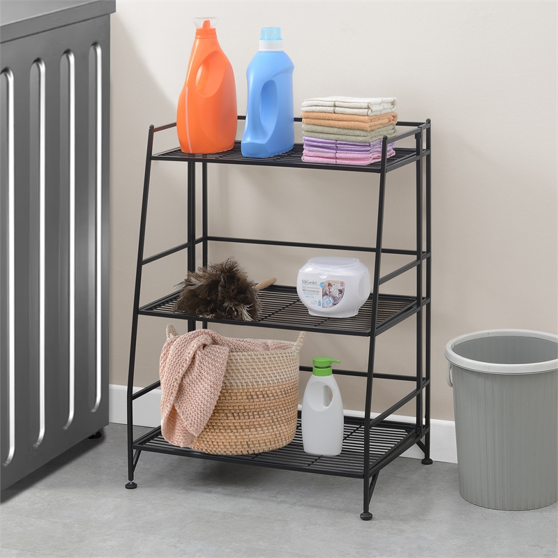 Pemberly Row Modern Three-Tier Ladder Folding Black Metal Shelf