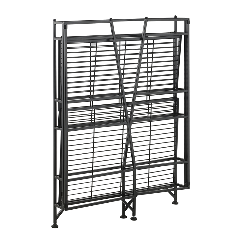 Pemberly Row Modern Three-Tier Ladder Folding Black Metal Shelf