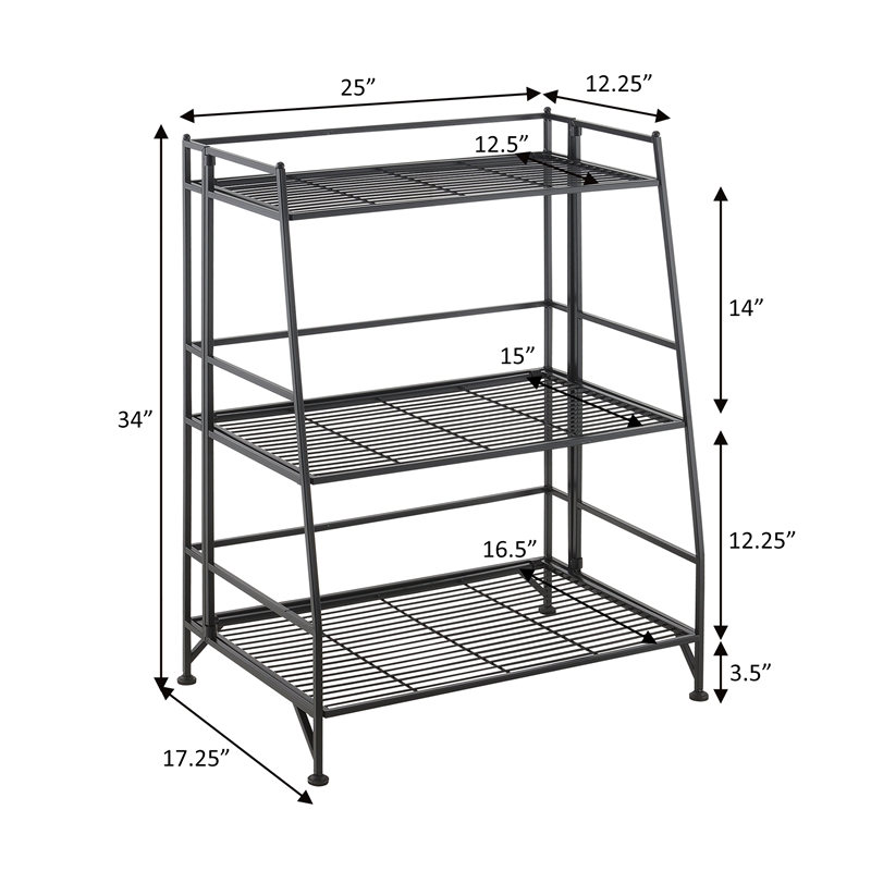 Pemberly Row Modern Three-Tier Ladder Folding Black Metal Shelf