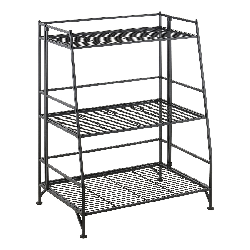 Pemberly Row Modern Three-Tier Ladder Folding Black Metal Shelf