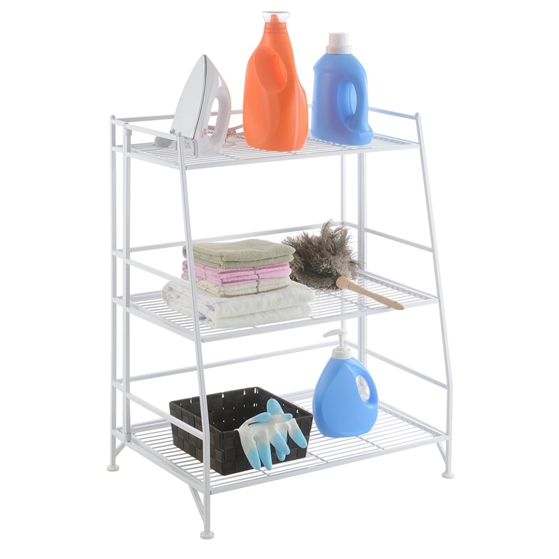 Pemberly Row Modern Three-Tier Ladder Folding White Metal Shelf