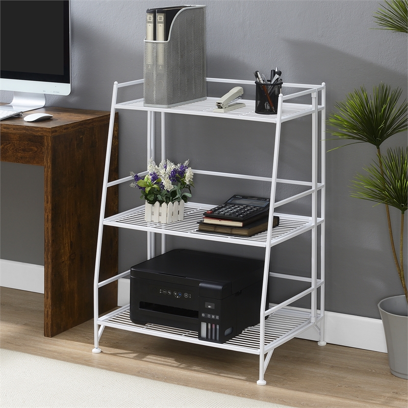 Pemberly Row Modern Three-Tier Ladder Folding White Metal Shelf