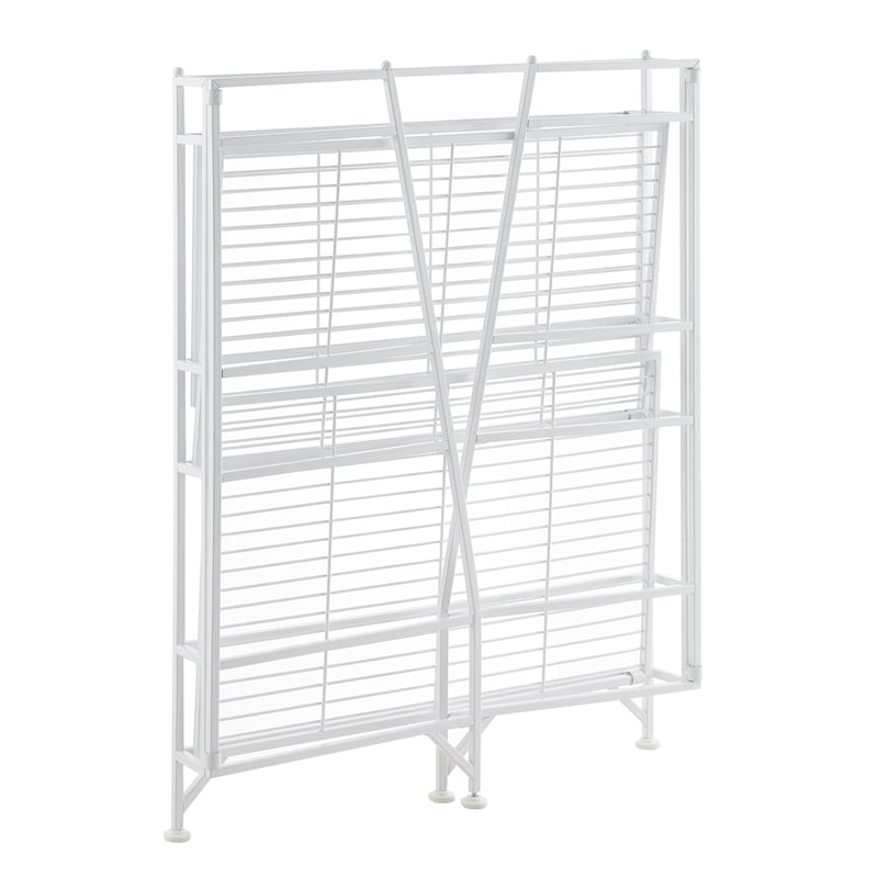 Pemberly Row Modern Three-Tier Ladder Folding White Metal Shelf