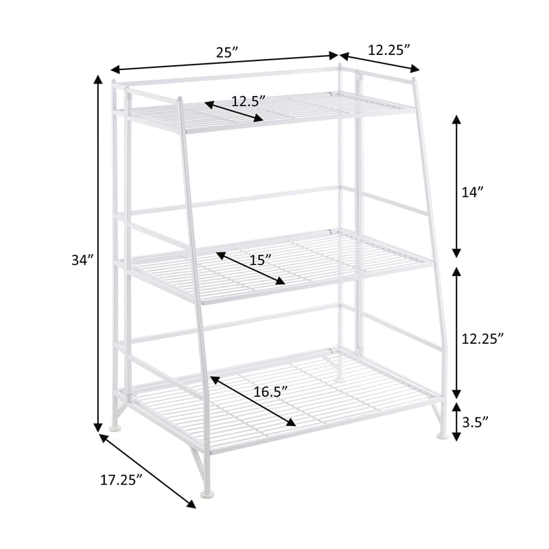 Pemberly Row Modern Three-Tier Ladder Folding White Metal Shelf