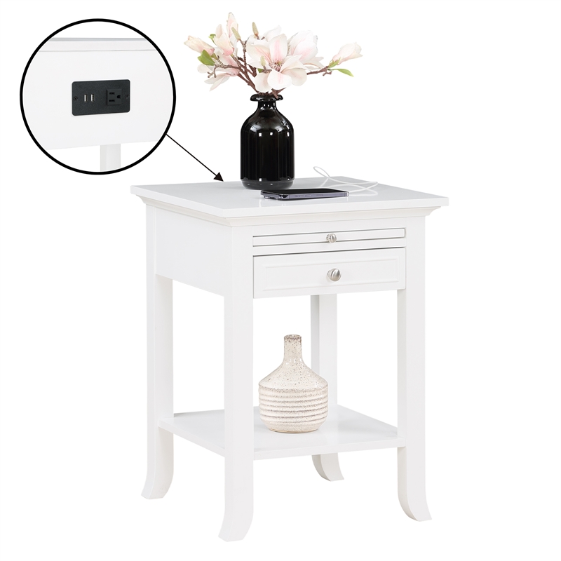 Pemberly Row End Table with Charging Station in White Wood Finish