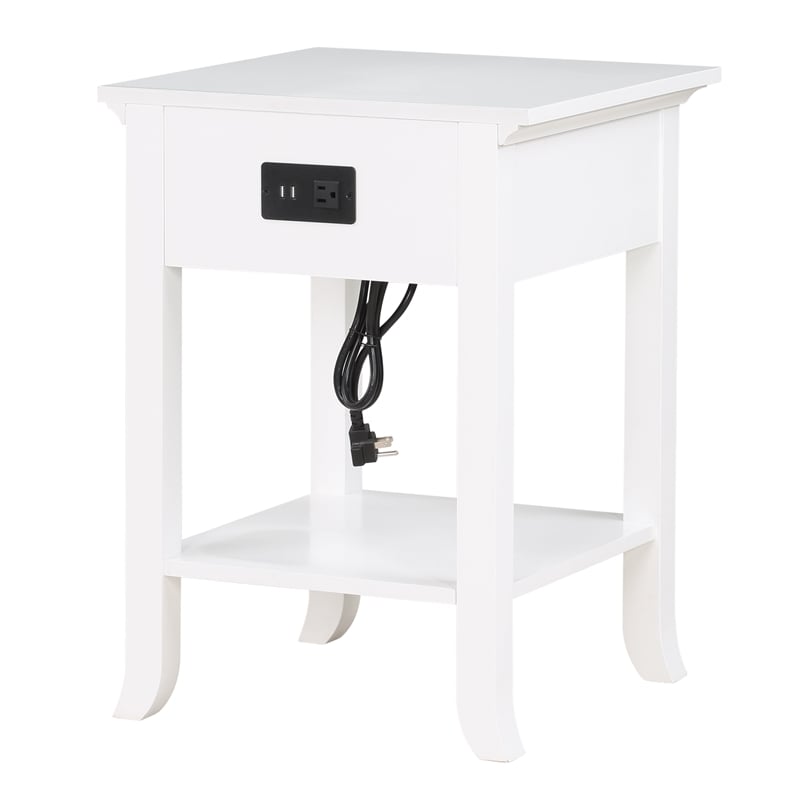 Pemberly Row End Table with Charging Station in White Wood Finish
