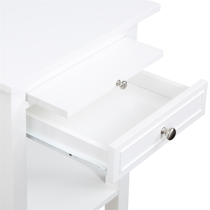 Pemberly Row End Table with Charging Station in White Wood Finish