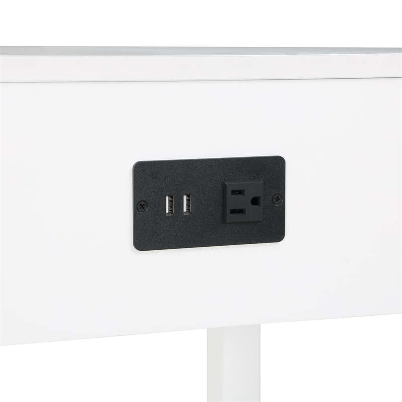 Pemberly Row End Table with Charging Station in White Wood Finish