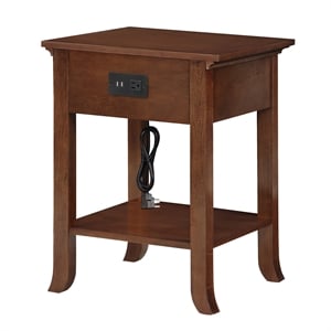 Pemberly Row End Table with Charging Station in Espresso Wood Finish