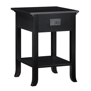Pemberly Row End Table with Charging Station in Black Wood Finish