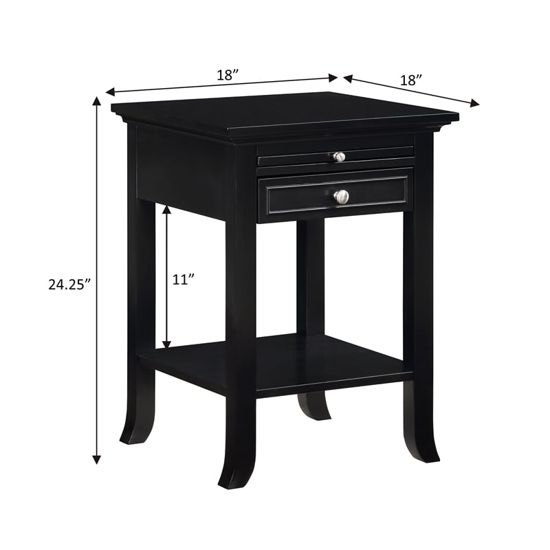 Pemberly Row End Table with Charging Station in Black Wood Finish