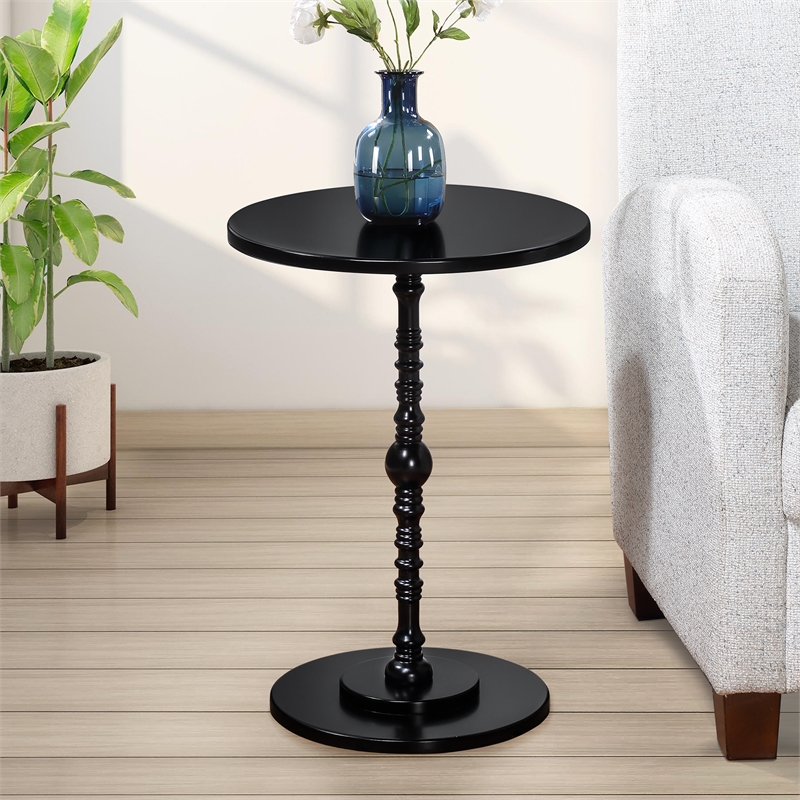 Pemberly Row Contemporary Spindle Table in Black Wood Finish