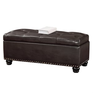 Pemberly Row Modern Storage Ottoman Bench in Espresso Faux Leather