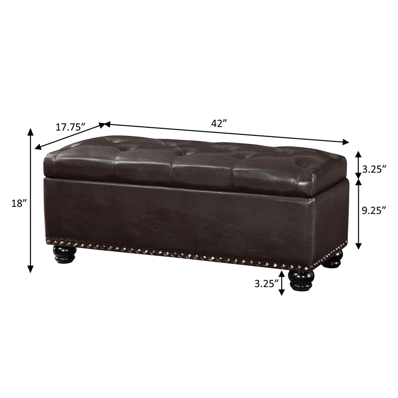 Pemberly Row Modern Storage Ottoman Bench in Espresso Faux Leather