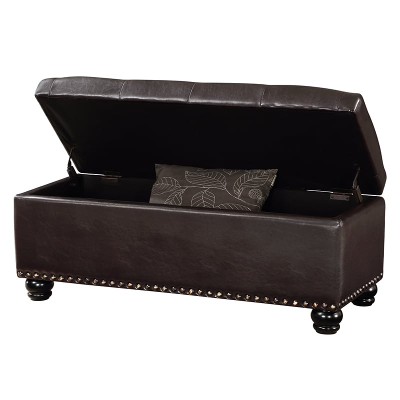 Pemberly Row Modern Storage Ottoman Bench in Espresso Faux Leather