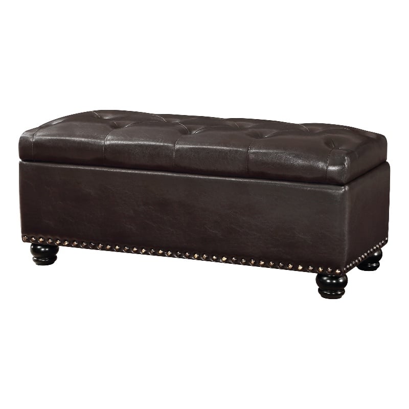 Pemberly Row Modern Storage Ottoman Bench in Espresso Faux Leather