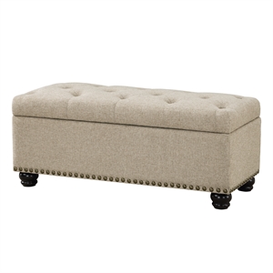 Pemberly Row 18&quot Upholstered Fabric Storage Ottoman Bench in Beige