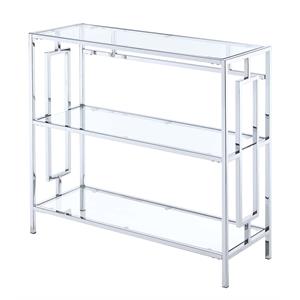 Pemberly Row Three-Tier Bookcase in Clear Glass and Chrome Metal Frame