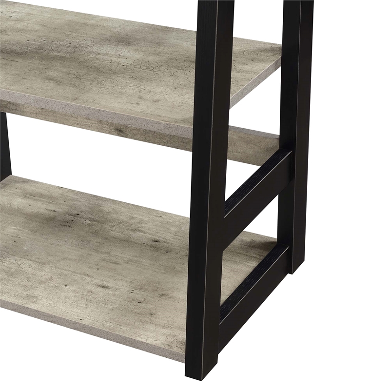 Pemberly Row Trestle Bookcase in Gray Faux Birch Wood with Black Frame