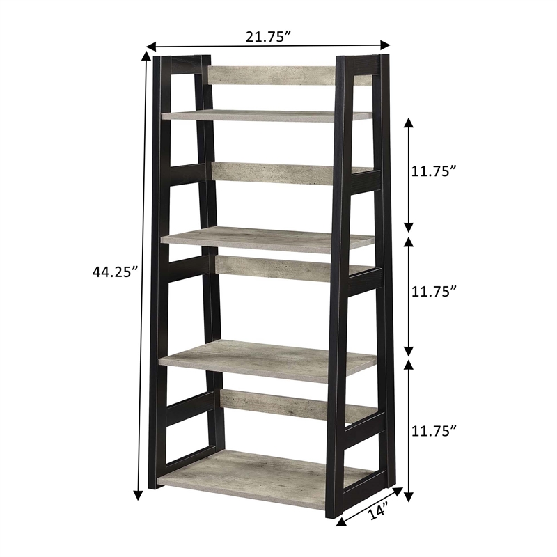 Pemberly Row Trestle Bookcase in Gray Faux Birch Wood with Black Frame