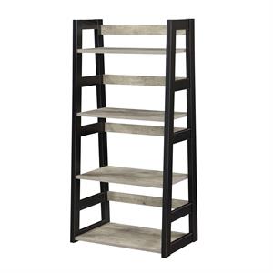 Pemberly Row Trestle Bookcase in Gray Faux Birch Wood with Black Frame