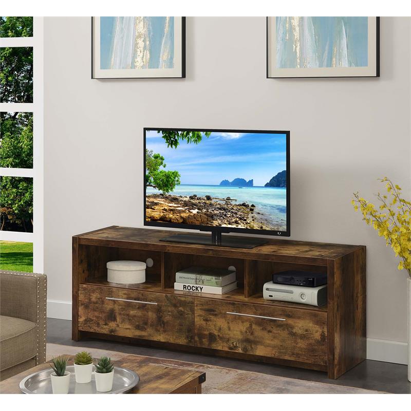 Pemberly Row 60-inch TV Stand with Cabinets and Shelves in Nutmeg Wood