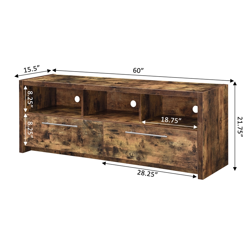 Pemberly Row 60-inch TV Stand with Cabinets and Shelves in Nutmeg Wood