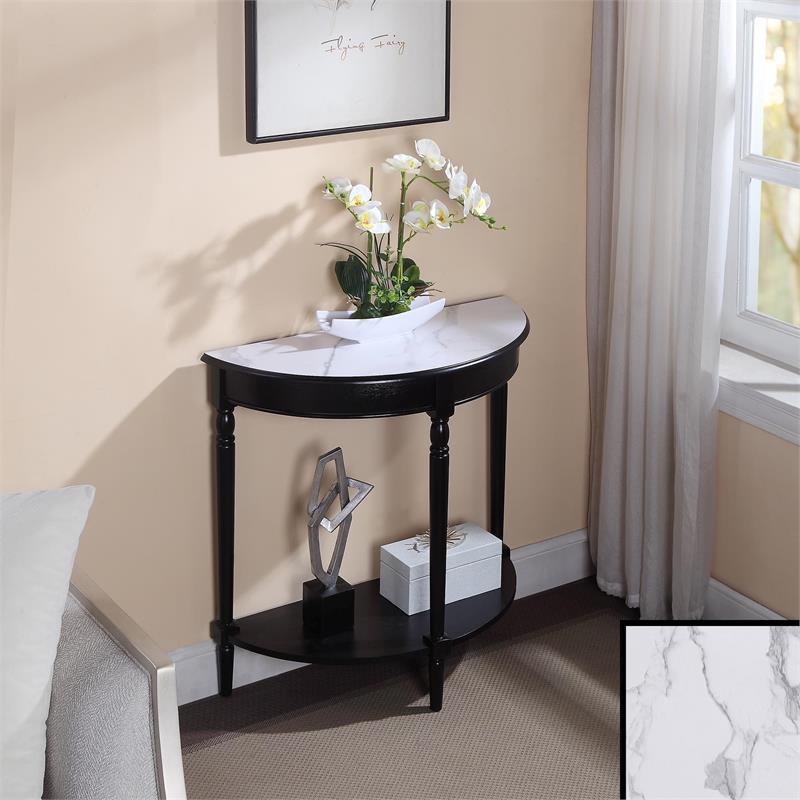 Pemberly Row Half-Round Entryway Table with Shelf in Black Wood Finish