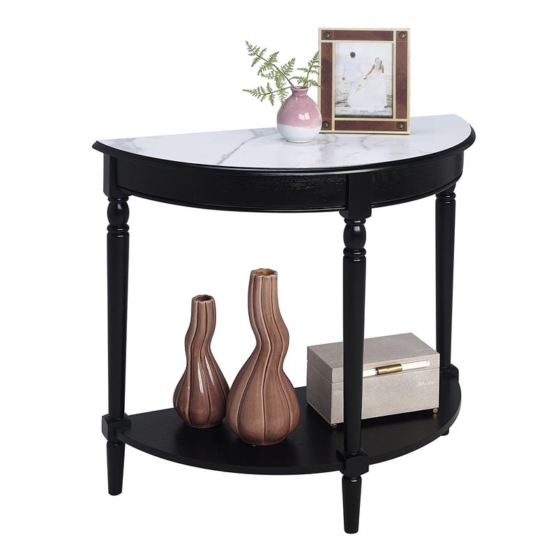 Pemberly Row Half-Round Entryway Table with Shelf in Black Wood Finish